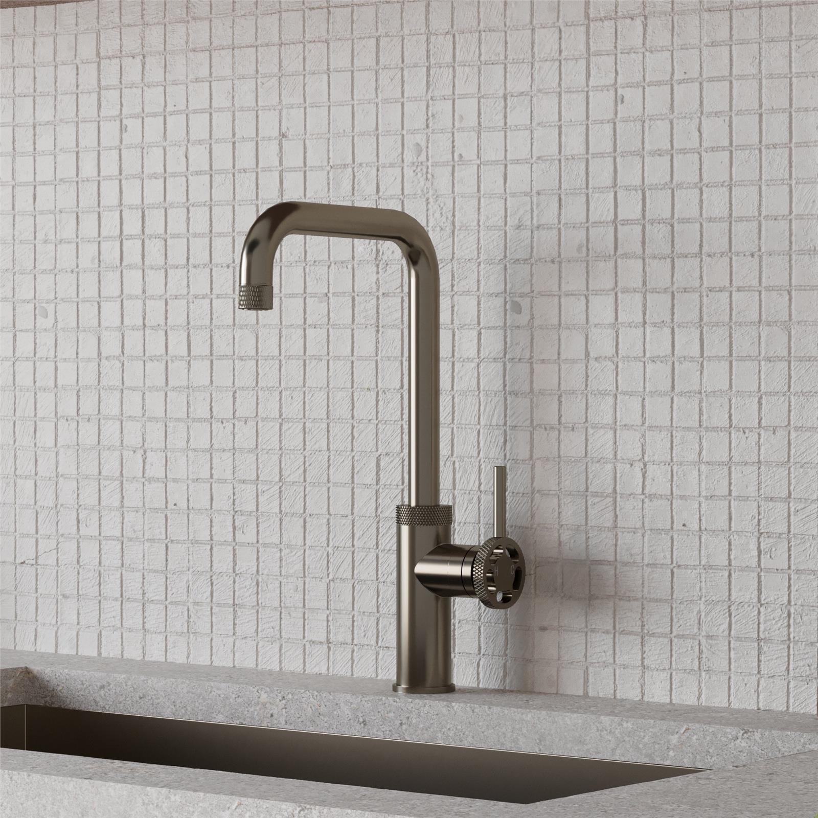 Liquida LB415BS Industrial Style Single Lever Brushed Steel Kitchen Mixer Tap